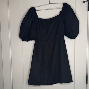 NWT Rachel Parcell Linen Black Mini Black Puff Sleeve Dress
